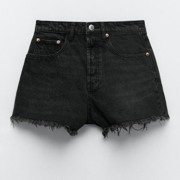 Zara black denim cut off shorts size 4 - Picture 6 of 9